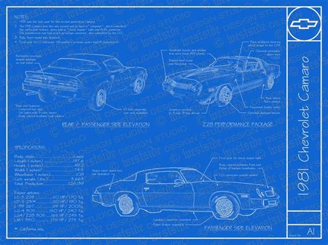 1981 Chevrolet Camaro Blueprint Poster 18x24 Jpeg Etsy