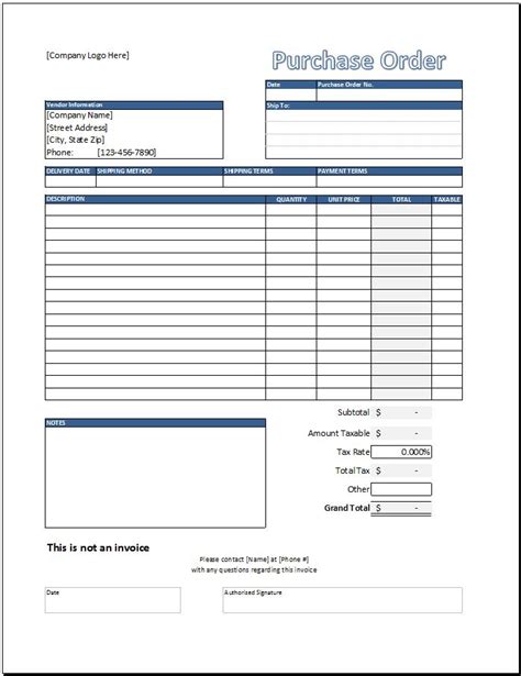 Purchase Order Template For Excel Raisa Template