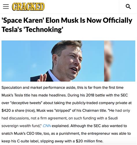 Space Karen Elon Musk Officially Names Himself Teslas Technoking In Sec Filing In 2021