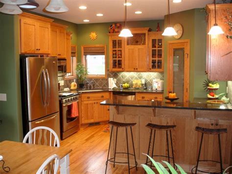 Green Color Kitchen Walls With Oak Cabinets — Freshouz Home