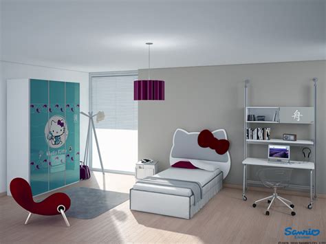 Then visit dreamfurniture.com & choose from the huge collection of hello kitty furnitures. | Aqua purple red Hello Kitty roomInterior Design Ideas.