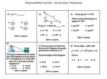 Examples (page 1 of 2). Math Board Game - Trigonometry - Trigonometric Ratios and ...