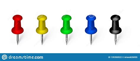 Realistic Vector Illustration Of Multicolored Pushpins Isolated Stock
