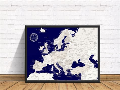 Europe Push Pin Map Topographic With 1000 Pins Modern Map Art