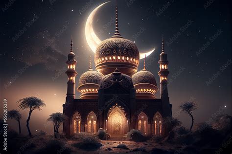 Illudtration Of Amazing Architecture Design Of Muslim Mosque Ramadan