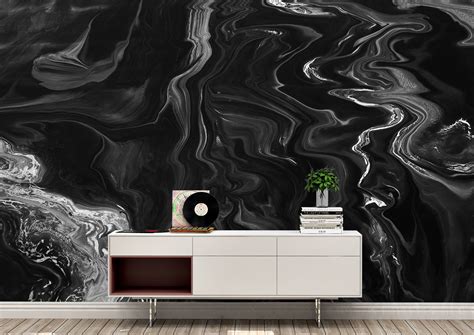 Black Marble Effect Wall Mural Wallpaper Wall Art Peel And Stick Etsy