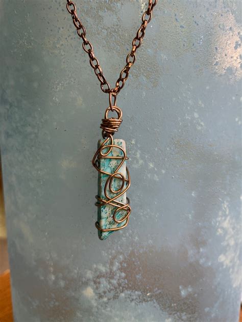 Turquoise Wire Wrapped Stone Pendant Antique Copper And Etsy