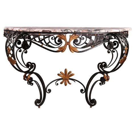 French Louis Xv Style Wrought Iron And Marble Console Table 20th C For Sale At 1stdibs