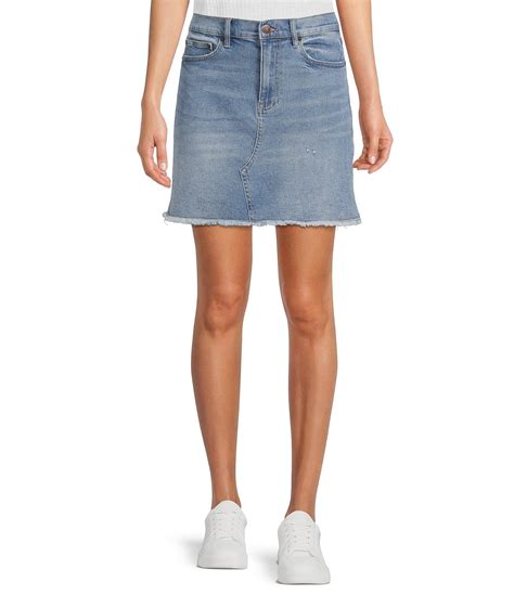 Calvin Klein Mid Rise Raw Edge A Line Mini Denim Skirt Dillards