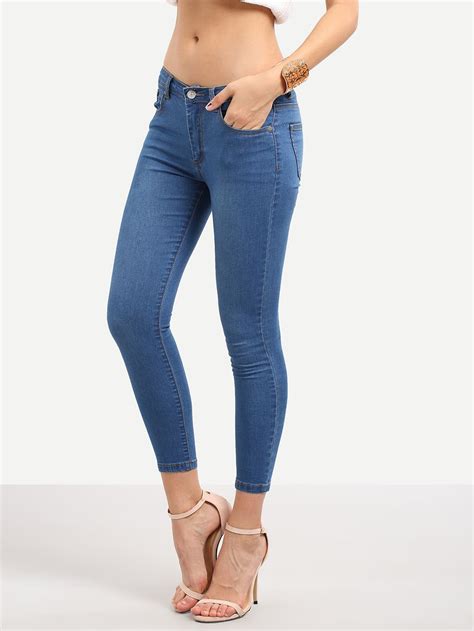 Blue Pocket Stretchy Skinny Jeans Sheinsheinside