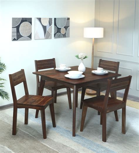 Buy Flair Sheesham Wood With Brass Inlay Square 4 Seater Dining Set In