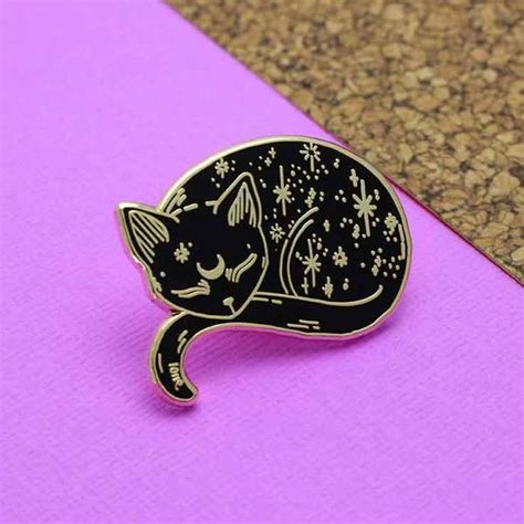 Gold Mystical Cat Enamel Pin Cat Enamel Pin Enamel Pins Friend Jewelry