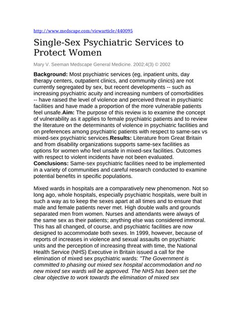 Pdf Single Sex Psychiatric Services To Protect Women