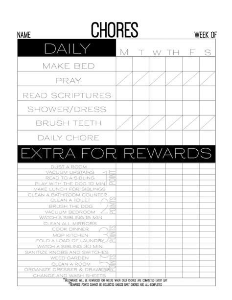 Printable Chore Chart System Using Points Chores List Etsy