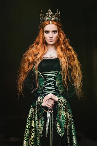 Woman In Green Medieval Dress Stock Photo Download Image