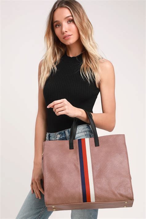 Chic Mauve Tote Front Stripe Tote Faux Leather Tote Lulus