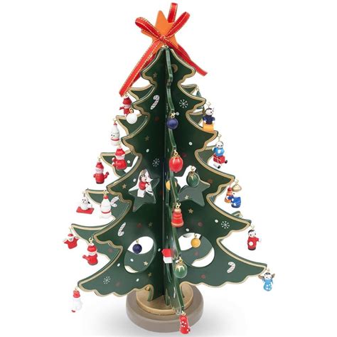 125 Wooden Tabletop Christmas Tree With 32 Miniature Christmas