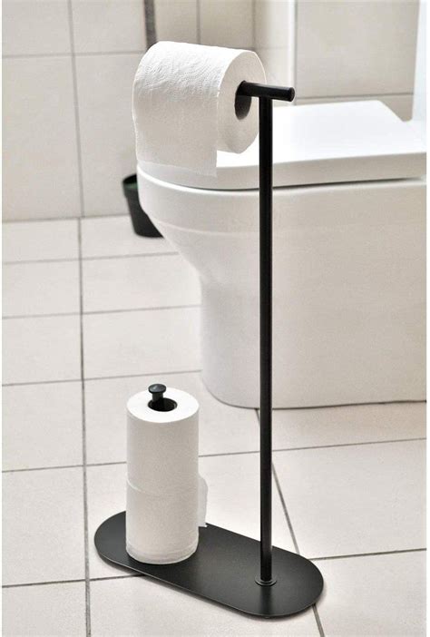 Modern Matte Black Metal Freestanding Toilet Paper Stand With Reserve