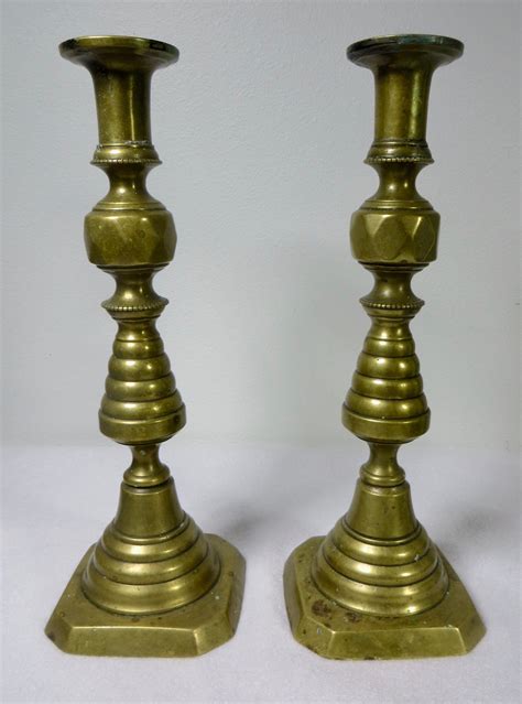 Vintage Antique Solid Brass Tall Candlesticks Pair Made In Etsy