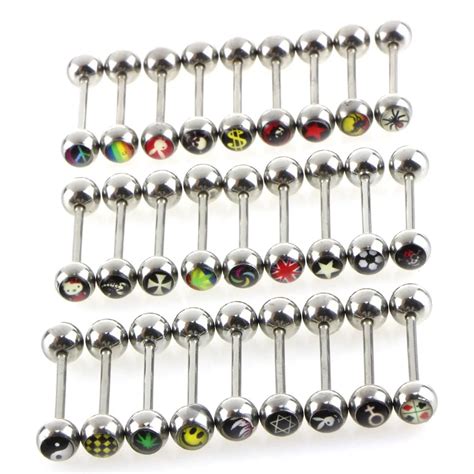 1 10 Pcspack Mix Logo Tongue Piercings Steampunk Langue Tongue Rings Stainless Steel Bars