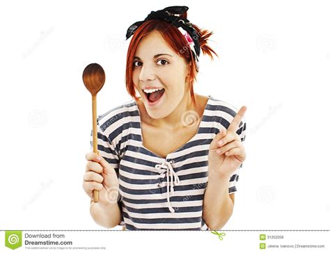Beautiful Pinup Style Housewife With Wooden Spoon Royalty