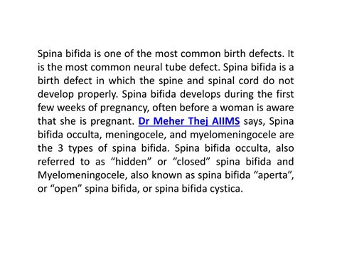Ppt Dr Meher Tej Aiims Spina Bifida Symptoms Causes Types