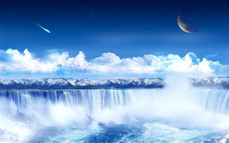Dave Ruberto Amazing Waterfall Clouds Moon Landscape Photograph By