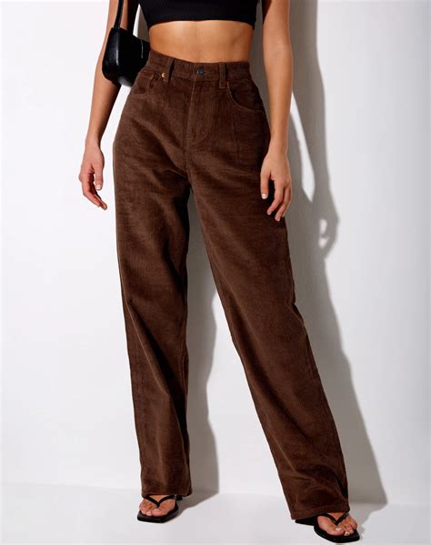 Dark Brown Corduroy 90s Wide Leg Jeans Parallel Motelrocks Com Eur