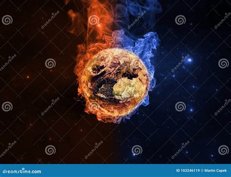 Planet Earth In Orange And Blue Flames Stock Illustration
