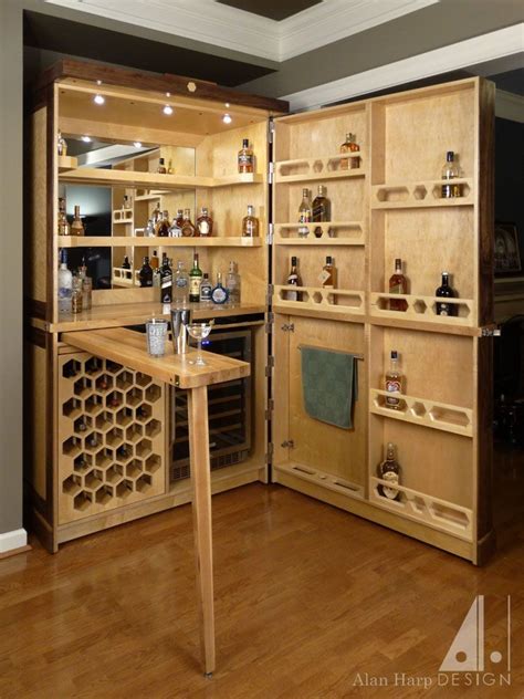 Custom Made Custom Walnut And Birdseye Maple Liquor Cabinet Bar Home