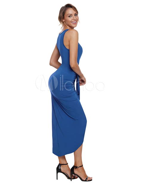 Sexy Club Dress Sleeveless Ruched Strappy Cut Out High Low Shaping Party Dress