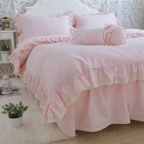 Pink Princess Ruffle Lace Bed Set Girltwin Full Queen King Cotton
