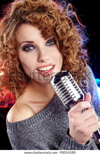 Rock Starsexy Girl Singing Retro Mic Stock Photo 90054580 Shutterstock