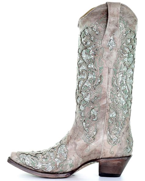 Corral Womens Glitter Inlay And Crystals Boots Snip Toe Country Outfitter