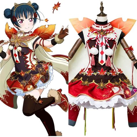 Love Live Cosplay Yoshiko Tsushima Aqours Maple Leafs Ver Maid Kimono Cosplay Costume Sets