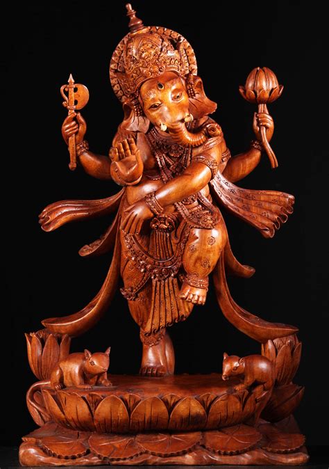Balinese Wooden Dancing Ganesha Statue 27 97bw33 Hindu Gods