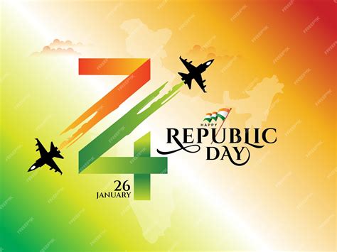 Логотип 74 го дня республики индии с истребителем Премиум векторы