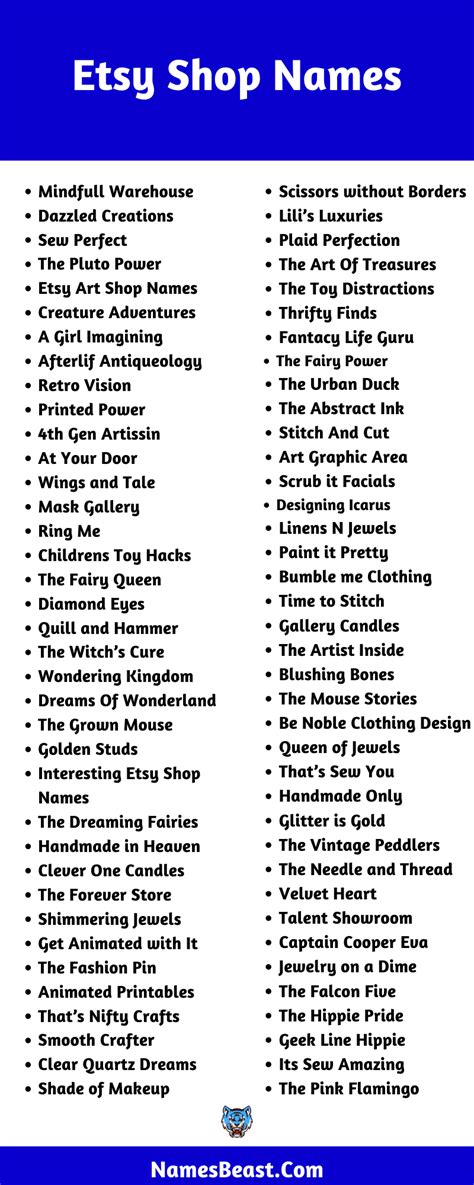Etsy Shop Names 450 Crafty Name Ideas For Etsy Shop And Business