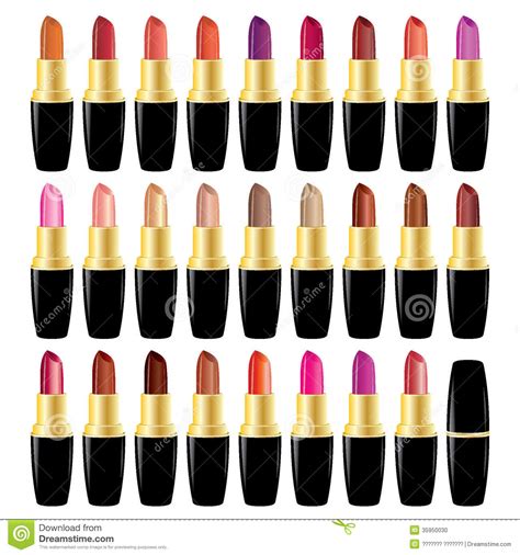 Many Different Color Lipsticks Isolated Stock Vector Illustration Of