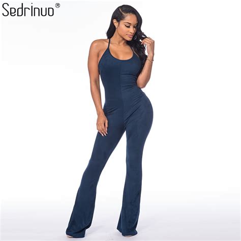 Sedrinuo Backless Sleeveless Skinny Sexy Bodycon Party Club Jumpsuit Casual Round Neck Blue Long