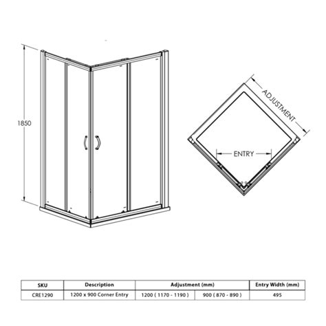 Plaza 1200 X 900mm Rectangular Corner Entry Shower Enclosure Sliding