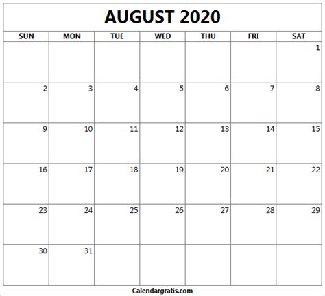 Printable August 2020 Calendar Holidays Template Png Excel Pdf