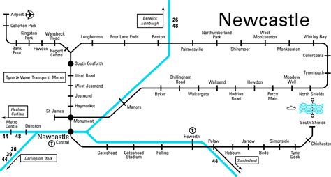 Rail Map Covering Newcastle And North And South Shields