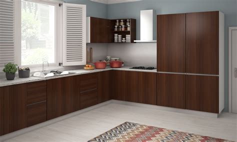 Go for open shelves to make your kitchen look less crowded. Buy Shelby L Shaped Kitchen online in India - livspace.com