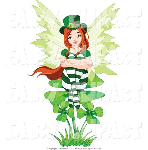 Clip Art Of A St Patricks Day Fairy Sitting On A Clover By Pushkin