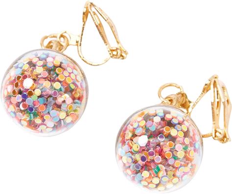 Claires Gold Rainbow Glitter Shaker Clip On Drop Earrings For Girls Multicolor 1