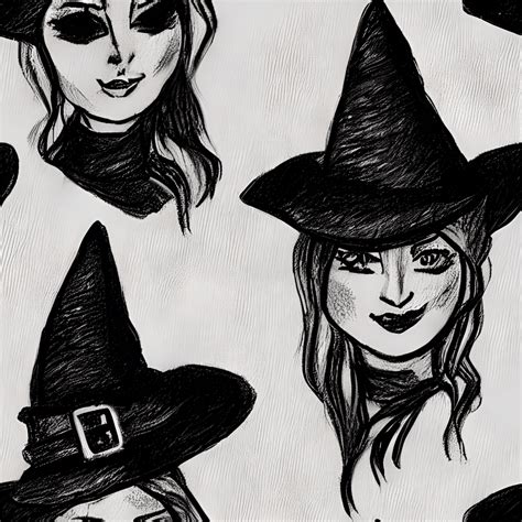 Witch Hat Sketch Pattern Creative Fabrica