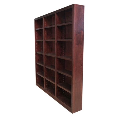 18 Shelf Triple Wide Wood Bookcase 84 Inch Tall Cherry Finish
