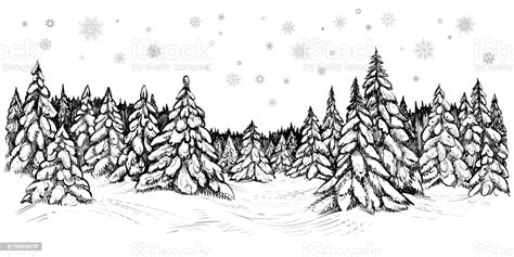 Vector Illustration Of Snowy Firs Winter Forest Covered With The Snow