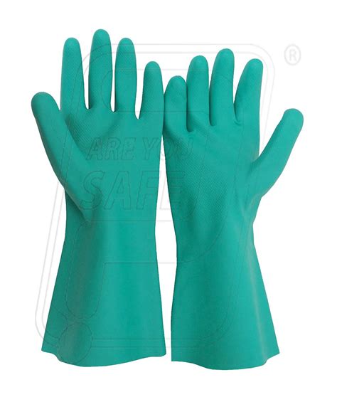 Green Rubber Nitrile With Flock Lined Hand Gloves Nf 153g Mallcom For